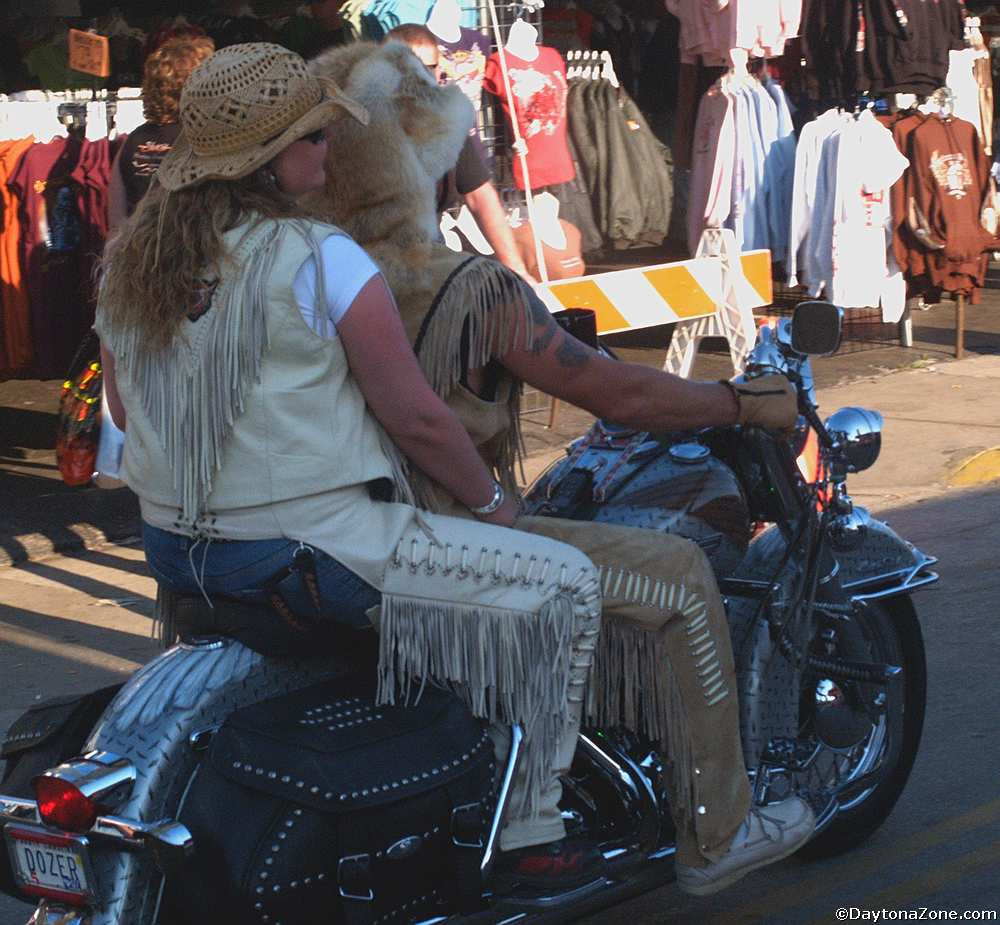 Leather and Fur on a Motorcycle